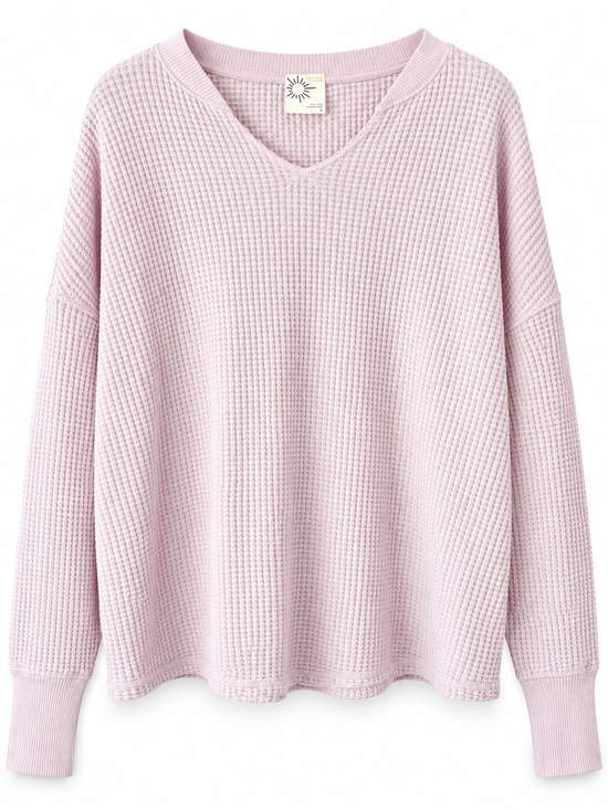 aerie Tops - aerie Waffle-Knit V-Neck Pullover - Light Pink